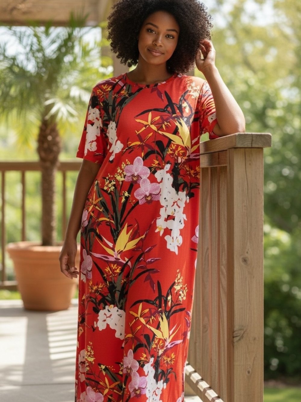 G.I.L.I. Red Floral Maxi Dress Size XLP EUC